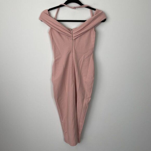 Nookie Athena Off The Shoulder Halter Scuba Crepe Stretchy Midi Dress Blush S - Picture 4 of 10